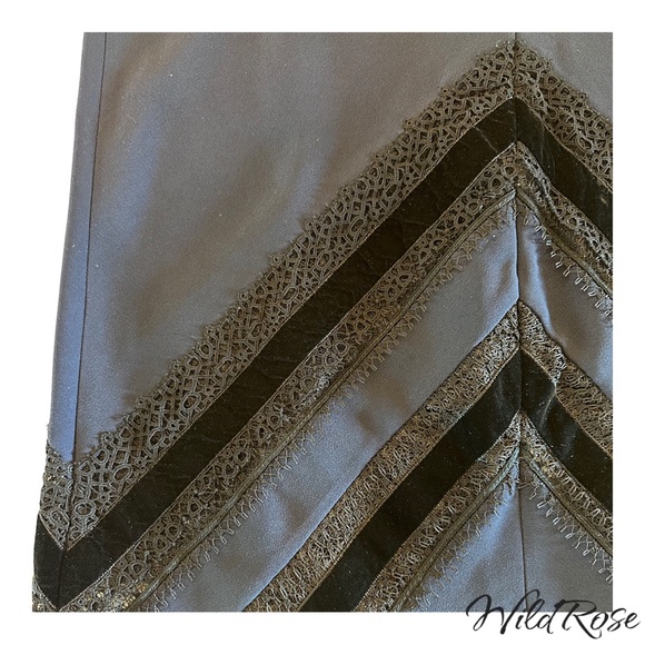 ROLAND MOURET NAVY BLUE BLACK LAC3 & VELVET PENCIL SKIRT SZ US 10 - Picture 14 of 17